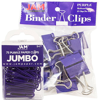 JAM Paper Office Desk Supplies Bundle, Purple, Jumbo Paper Clips &amp; Binder Clips, 2/PK