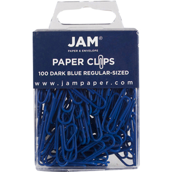 JAM Paper Paper Clips, Regular Size, Dark Blue, 100/Pack