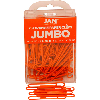JAM Paper Paperclips, Jumbo Size, Orange, 75/Pack