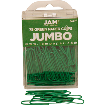JAM Paper Paper Clips, Jumbo Size, Green, 75/Pack