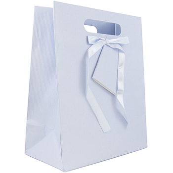 JAM Paper Gift Bag, 10&quot; x 13&quot; x 5 1/2&quot;, Light Blue Pinstripe