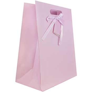 JAM Paper Gift Bag, 10&quot; x 13&quot; x 5 1/2&quot;, Light Pink Pinstripe