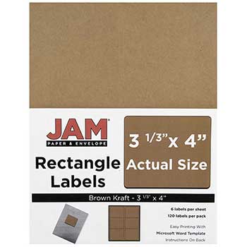 JAM Paper Shipping Address Labels, Large, 3 1/3&quot; x 4&quot;, Brown Kraft, 120 Labels