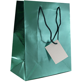 JAM Paper Foil Gift Bag, 8&quot; x 10&quot; x 4&quot;, Teal Checkered