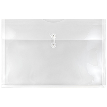 JAM Paper Plastic Envelopes with Button &amp; String Tie Closure, Booklet, 12&quot; x 18&quot;, Clear, 12/PK