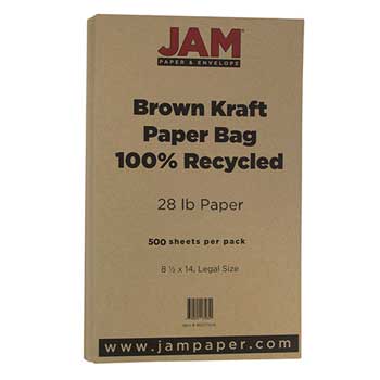 JAM Paper Colored Paper, 28 lb, 8.5&quot; x 14&quot;, Recycled Brown Kraft, 500 Sheets/Ream