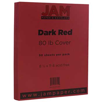 JAM Paper Cardstock, 80 lb, 8.5&quot; x 11&quot;, Dark Red, 50 Sheets/Pack