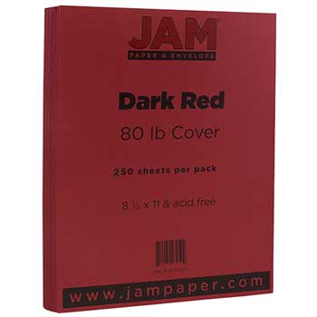 JAM Paper Cardstock, 80 lb, 8.5&quot; x 11&quot;, Dark Red, 250 Sheets/Ream