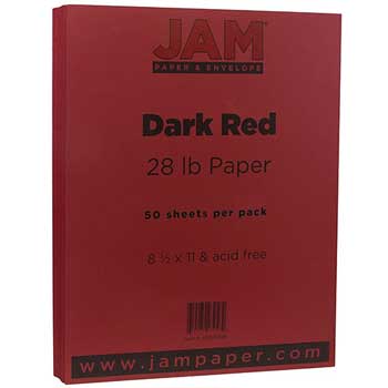 JAM Paper Colored Matte Paper, 28 lb, 8.5&quot; x 11&quot;, Dark Red, 50 Sheets/Pack