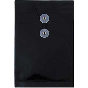 JAM Paper Plastic Envelopes with Button &amp; String Tie Closure, 6 1/4&quot; x 9 1/4&quot;, Black, 12/PK