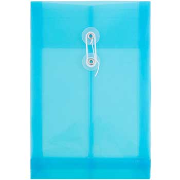 JAM Paper Plastic Envelopes with Button &amp; String Tie Closure, 6 1/4&quot; x 9 1/4&quot;, Blue, 12/PK