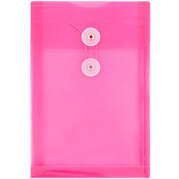 JAM Paper Plastic Envelopes with Button &amp; String Tie Closure, 6 1/4&quot; x 9 1/4&quot;, Fuchsia Pink, 12/PK