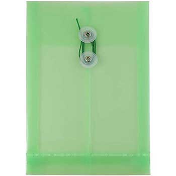 JAM Paper Plastic Envelopes with Button &amp; String Tie Closure, 6 1/4&quot; x 9 1/4&quot;, Green, 12/PK