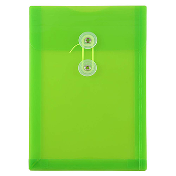 JAM Paper Plastic Envelopes with Button &amp; String Tie Closure, 6 1/4&quot; x 9 1/4&quot;, Lime Green, 120/PK
