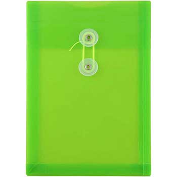JAM Paper Plastic Envelopes with Button &amp; String Tie Closure, 6 1/4&quot; x 9 1/4&quot;, Lime Green, 12/PK
