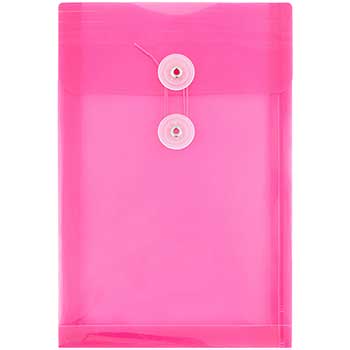 JAM Paper Plastic Envelopes with Button &amp; String Tie Closure, 6 1/4&quot; x 9 1/4&quot;, Fuchsia Pink, 12/PK