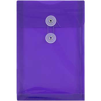 JAM Paper Plastic Envelopes with Button &amp; String Tie Closure, 6 1/4&quot; x 9 1/4&quot;, Purple, 12/PK