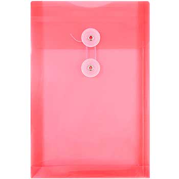 JAM Paper Plastic Envelopes with Button &amp; String Tie Closure, 6 1/4&quot; x 9 1/4&quot;, Red, 12/PK