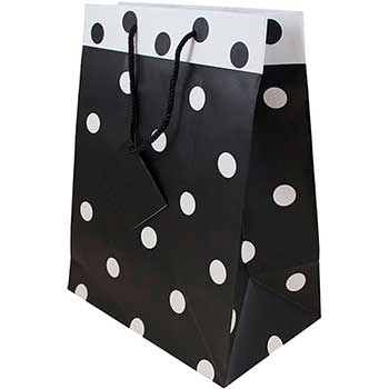 JAM Paper Gift Bags with Rope Handles, Large, 10&quot; x 13&quot; x 6&quot;, Black &amp; White Polka Dot Matte