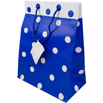 JAM Paper Gift Bags with Rope Handles, Large, 10&quot; x 13&quot; x 6&quot;, Blue &amp; White Polka Dot Matte
