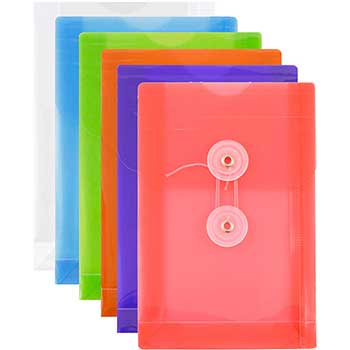 JAM Paper Plastic Envelopes with Button &amp; String Tie Closure, 4 1/4&quot; x 6 1/4&quot;, Assorted Colors, 6/PK