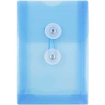 JAM Paper Plastic Envelopes with Button &amp; String Tie Closure, 4 1/4&quot; x 6 1/4&quot;, Blue, 12/PK