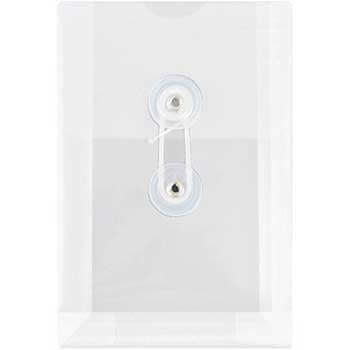 JAM Paper Plastic Envelopes with Button &amp; String Tie Closure, 4 1/4&quot; x 6 1/4&quot;, Clear, 12/PK
