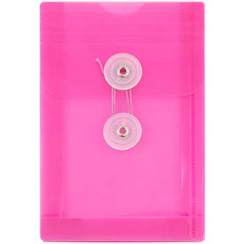 JAM Paper Plastic Envelopes with Button &amp; String Tie Closure, 4 1/4&quot; x 6 1/4&quot;, Fuchsia Pink, 12/PK