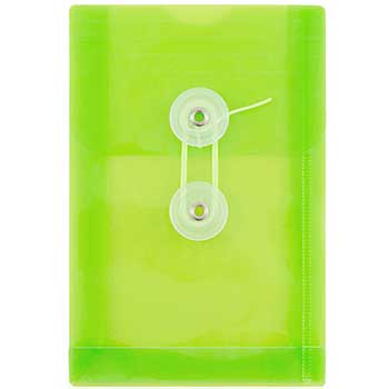 JAM Paper Plastic Envelopes with Button &amp; String Tie Closure, 4 1/4&quot; x 6 1/4&quot;, Lime Green, 12/PK