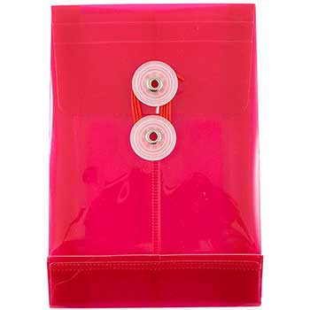 JAM Paper Plastic Envelopes with Button &amp; String Tie Closure, 4 1/4&quot; x 6 1/4&quot;, Pink, 12/PK