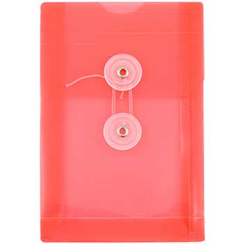 JAM Paper Plastic Envelopes with Button &amp; String Tie Closure, 4 1/4&quot; x 6 1/4&quot;, Red, 12/PK