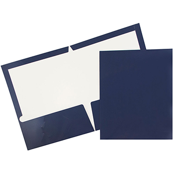 JAM Paper Laminated Two-Pocket Glossy Folders, Navy Blue, 50/PK