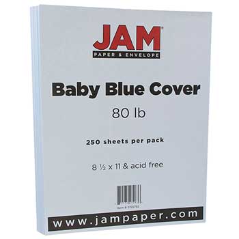 JAM Paper Cardstock, 8 1/2 x 11, 80lb Basis Baby Blue, 250/RM