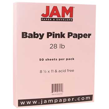 JAM Paper Colored Paper, 8 1/2 x 11, 28lb Baby Pink, 50/PK