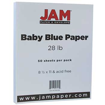 JAM Paper Colored Paper, 28 lb, 8.5&quot; x 11&quot;, Baby Blue, 50 Sheets/Pack