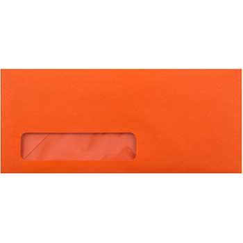 JAM Paper #10 Business Colored Window Envelopes, 4 1/8&quot; x 9 1/2&quot;, Orange, Recycled, 250/PK