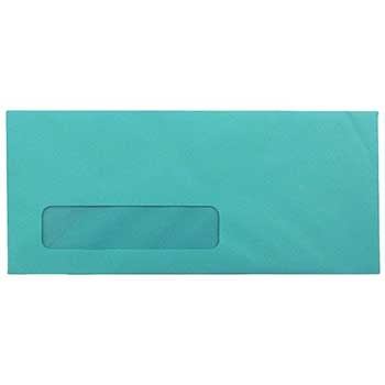 JAM Paper Business Colored Window Envelopes, #10, 4 1/8&quot; x 9 1/2&quot;, Sea Blue Recycled, 50/BX