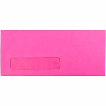 JAM Paper Business Colored Window Envelopes, #10, 4 1/8&quot; x 9 1/2&quot;, Fuchsia Hot Pink, 25/PK