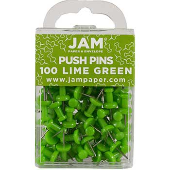 JAM Paper Colorful Pushpins, Lime Green, 100 per Pack, 2/BX