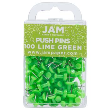 JAM Paper Pushpins, Lime Green, 100/Pack
