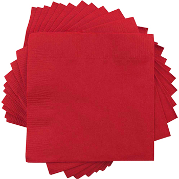 JAM Paper Small Beverage Napkins, 5 in x 5 in, Red, 50/Pack