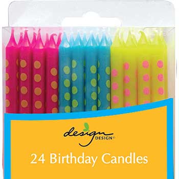 JAM Paper Birthday Candle Sticks, 2 3/8&quot; x 1/4&quot;, Blue, Fuchsia &amp; Yellow with Stripes, 24/PK