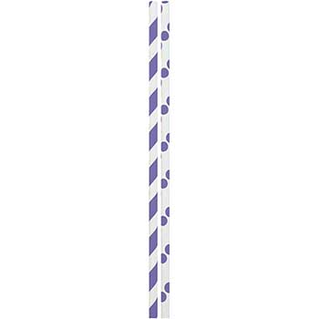 JAM Paper Color Paper Straws, 7 3/4&quot; x 1/4&quot;, Purple Stripes &amp; Dots, 24/PK