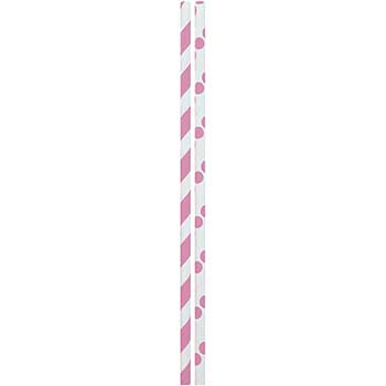 JAM Paper Color Paper Straws, 7 3/4&quot; x 1/4&quot;, Pink Stripes &amp; Dots, 24/PK