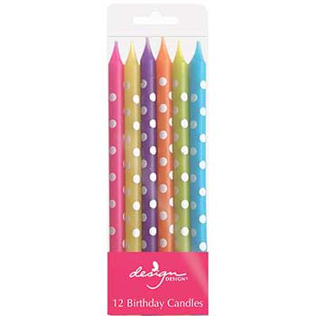 JAM Paper Birthday Candle Sticks, 4&quot; x 1/4&quot;, Bright Color with Polka Dots Assortment, 12/PK