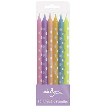 JAM Paper Birthday Candle Sticks, 4&quot; x 1/4&quot;, Light Colors with Polka Dots Assortment, 12/PK