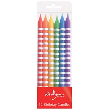 JAM Paper Birthday Candle Sticks, 4&quot; x 1/4&quot;, Multi-Color Stripes Assortment, 12/PK