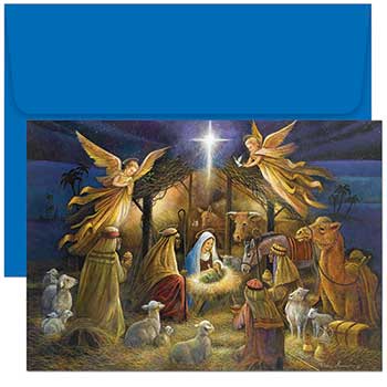 JAM Paper Christmas Holiday Cards Set with Envelopes, A Holy Scene, 18 Card Set