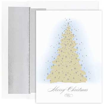 JAM Paper Christmas Holiday Cards Set with Envelopes, Peace and Joy Frosted Tree, 16 Card Set