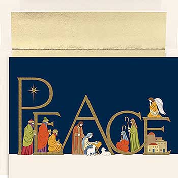 JAM Paper Christmas Holiday Cards Set with Envelopes, Peace and Joy Peaceful Night, 16 Card Set